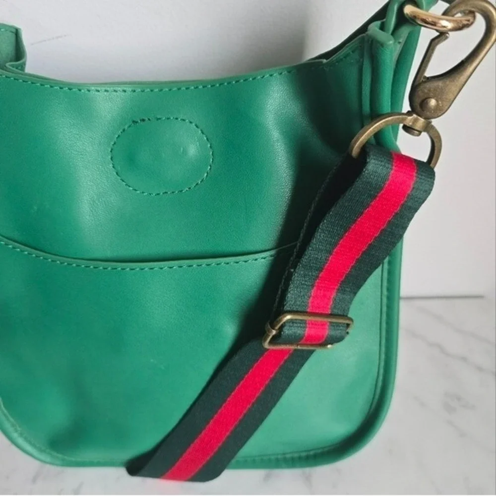 Ahdorned NEW Green Vegan Leather Stripe Crossbody Strap Messanger Bag Preppy